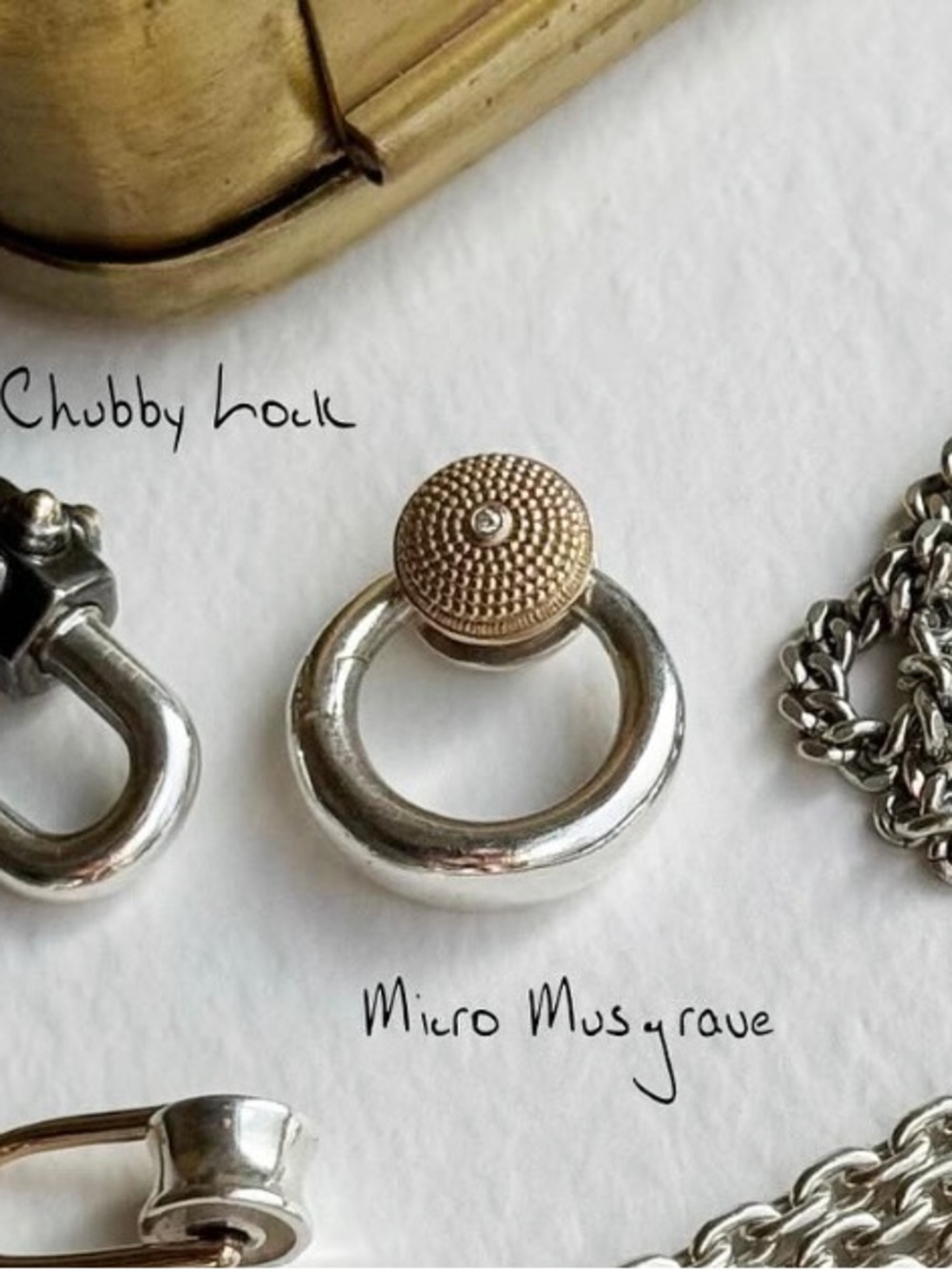 Marla Aaron Micro Musgrave Lock in 14k gold and silver and diamond